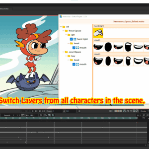 SwitchTargets panel displaying hierarchical switch layers for multiple animated characters simultaneously in Moho Pro.